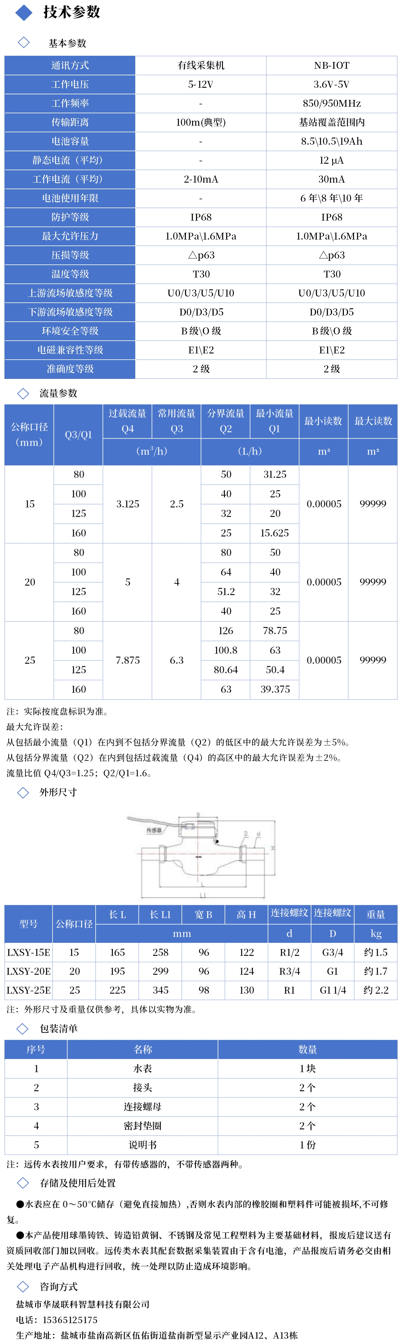 数字状态远传水表技术参数图
